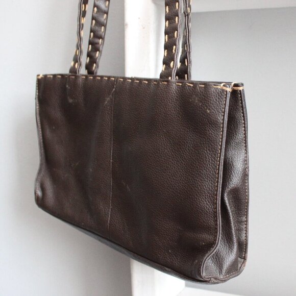 The Sak Elliott Lucca Brown Patchwork Leather Double Handle Shoulder Bag Purse - Picture 4 of 5